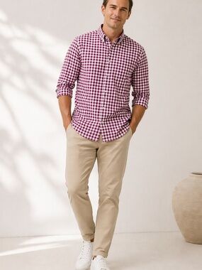 Classic Workwear Gingham J. Crew Men's Long-Sleeve Button-Down Shirt